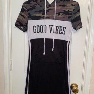 Black and Camo Hoodie dress with front pocket